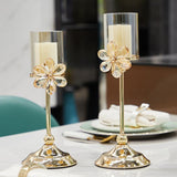 Luxury Style Home Decor Metal & Glass Flowers Candle Holder | Perfect for Weddings, Parties, and Romantic Dinners