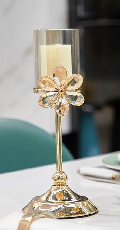 Luxury Style Home Decor Metal & Glass Flowers Candle Holder | Perfect for Weddings, Parties, and Romantic Dinners