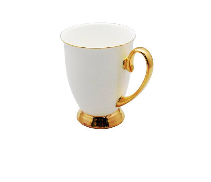 Shapely Coloured Ceramic Cup with Gold Ring | 400ml Elegant Ceramic Mug in White | 6 pc Set