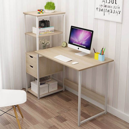 1.2 Meter Work Station Study Table | Modern Computer Desk with Bookshelf and Drawers | Home Office Furniture | White/Beige