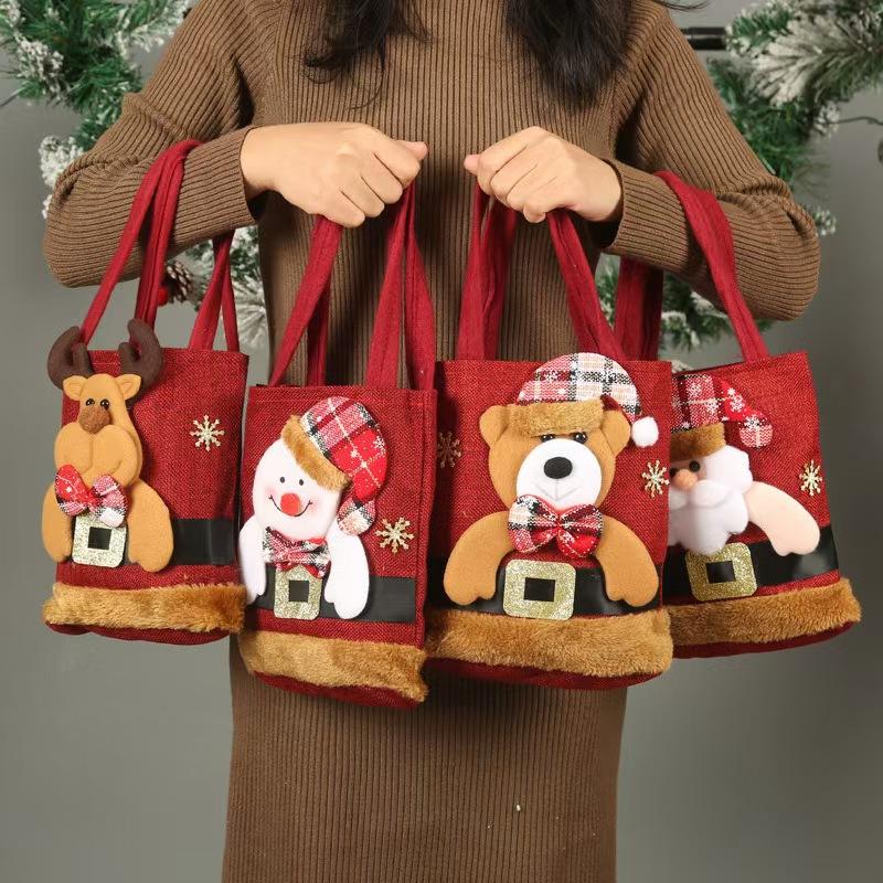 Christmas Gift Bags | Santa Claus, Snowman & Deer Designs | Children's Candy & Gift Handbag | Holiday Decorations