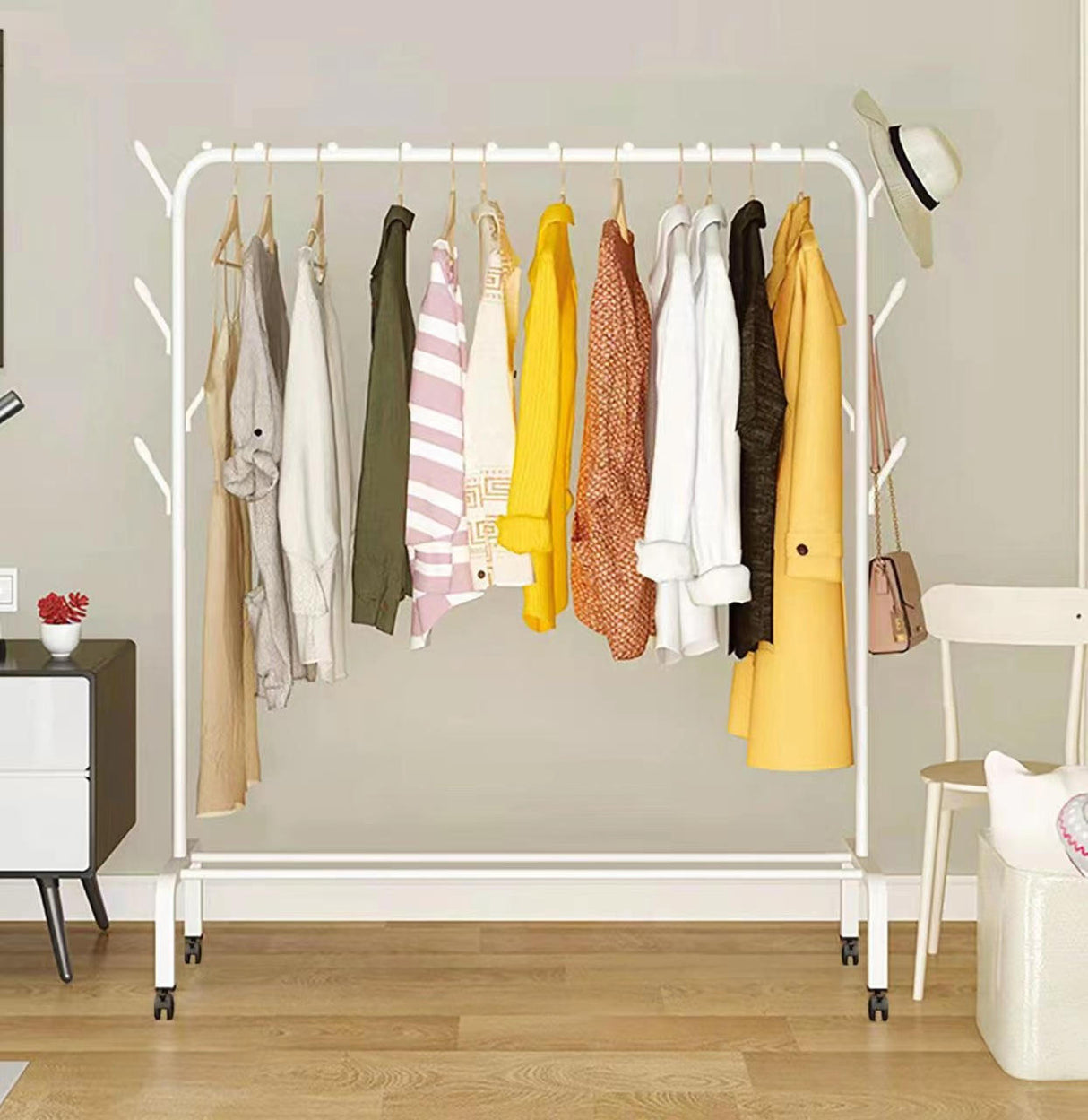 Clothing Rack with Lower Storage Shelf & Side Hooks | Sturdy Metal Frame | Space-Saving Clothes & Shoe Organizer