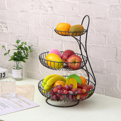 3 Tier Nordic Metallic Fruit and Vegetable Basket Rack | Carbon Steel Organizer in Black and Gold | 40x22x33cm