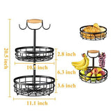 2 Tier Detachable Nordic Fruit & Vegetable Rack with Dual Banana Holder | Carbon Steel & Wood Handle