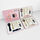 Ladies Gift Set | A58 Plus Smart Watch & Jewelry Combo with Interchangeable Straps | Necklace, Bracelet, Ring, Earrings | Black, PPink, Grey