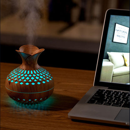 300ml Colorful Wood Grain Flower Humidifier | Essential Oil Diffuser | Wooden Grain Flower Humidifiers Cool Mist Baby Ultrasonic Home Diffuser With Colorful Light