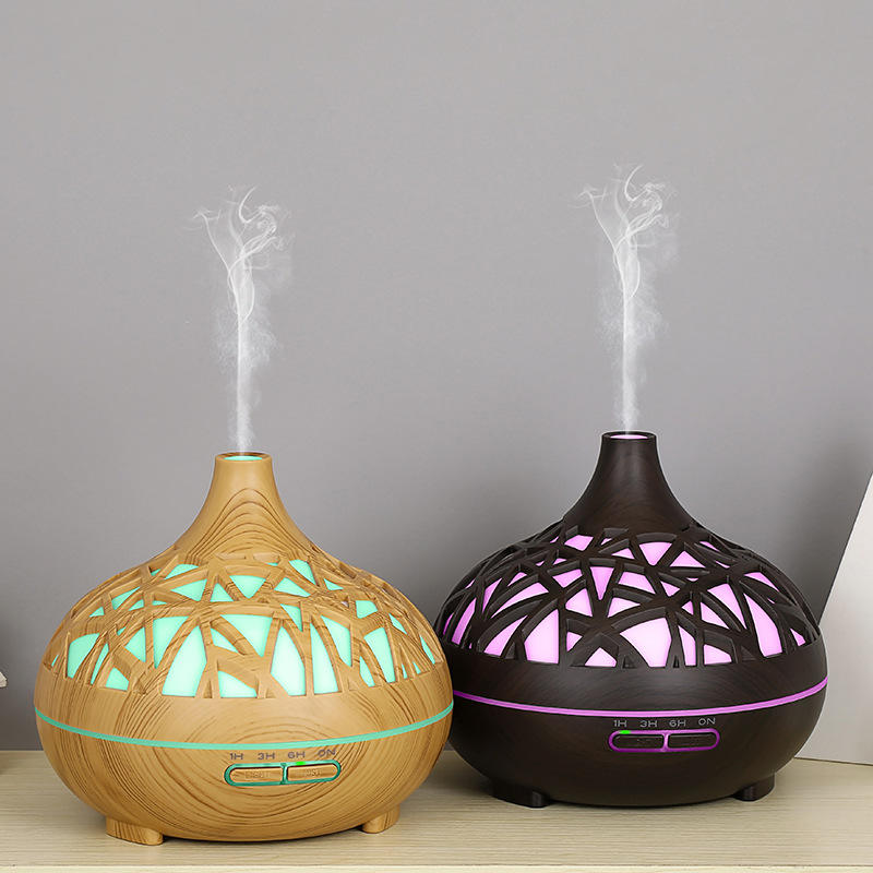 500ml High Quality Wood Light Cool Mist Ultrasonic Electric Smart Home Fragrance Oil Essential Aroma Diffuser |  Humidifier/Diffuser with Remote Control | Starry Sky Design