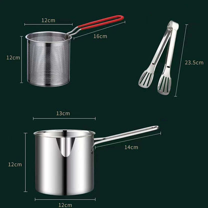 6in1 Stainless Steel Deep Frying Pot Set | 304 Stainless Steel Fryer with Basket, Oil Filter, Lid & Tongs | Perfect for French Fries, Tempura, and Pasta