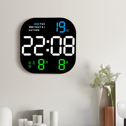 Digital Wall Clock | Large LED Display with Temperature, Date, Week | Adjustable Brightness & Remote Control | Multifunctional Alarm Clock with Calendar