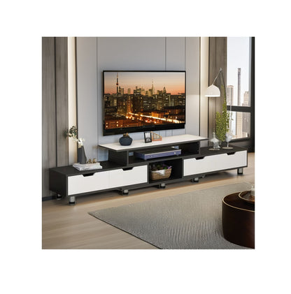 Nordic TV Cabinet | Adjustable Length 120-192 cm | 3 Shelves & Drawers | White, Brown, Black