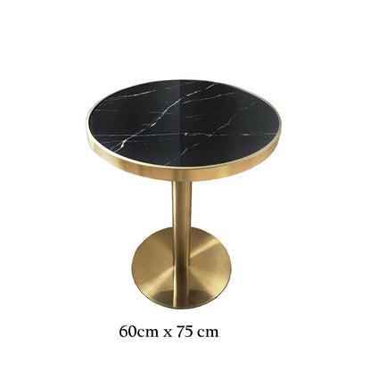 Bistro Hotel Restaurant Dining Coffee Table | Gold Stainless Steel & Black Marble Top Round Table