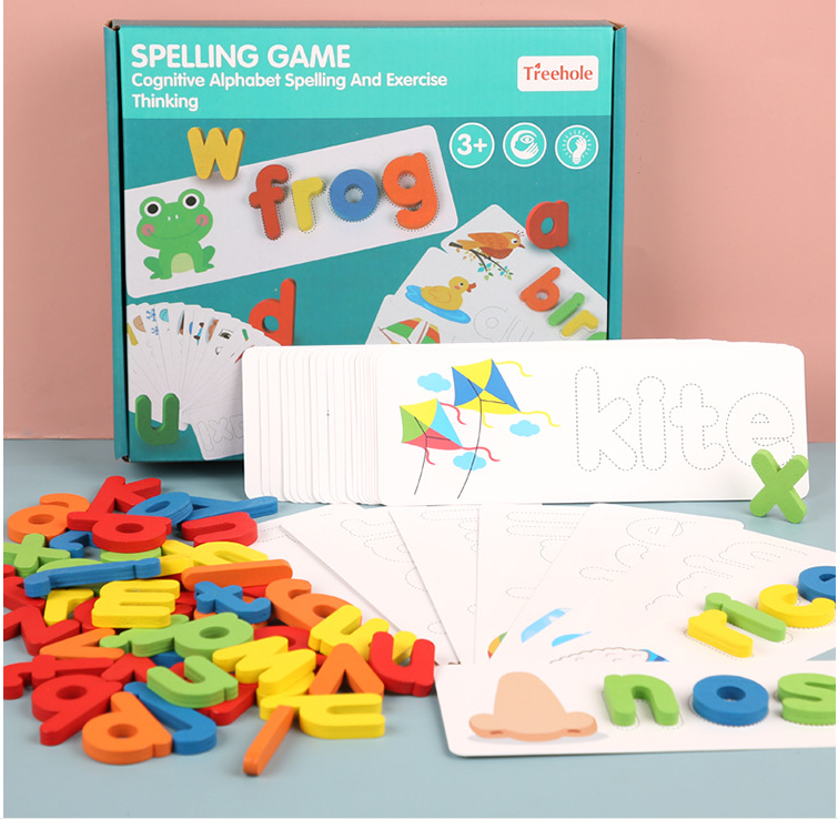 Kids Spelling Game | 3D Wooden Alphabet Puzzle Toy | DIY Cognitive Learning Blocks | Educational Toys for Early Learning and Word Building