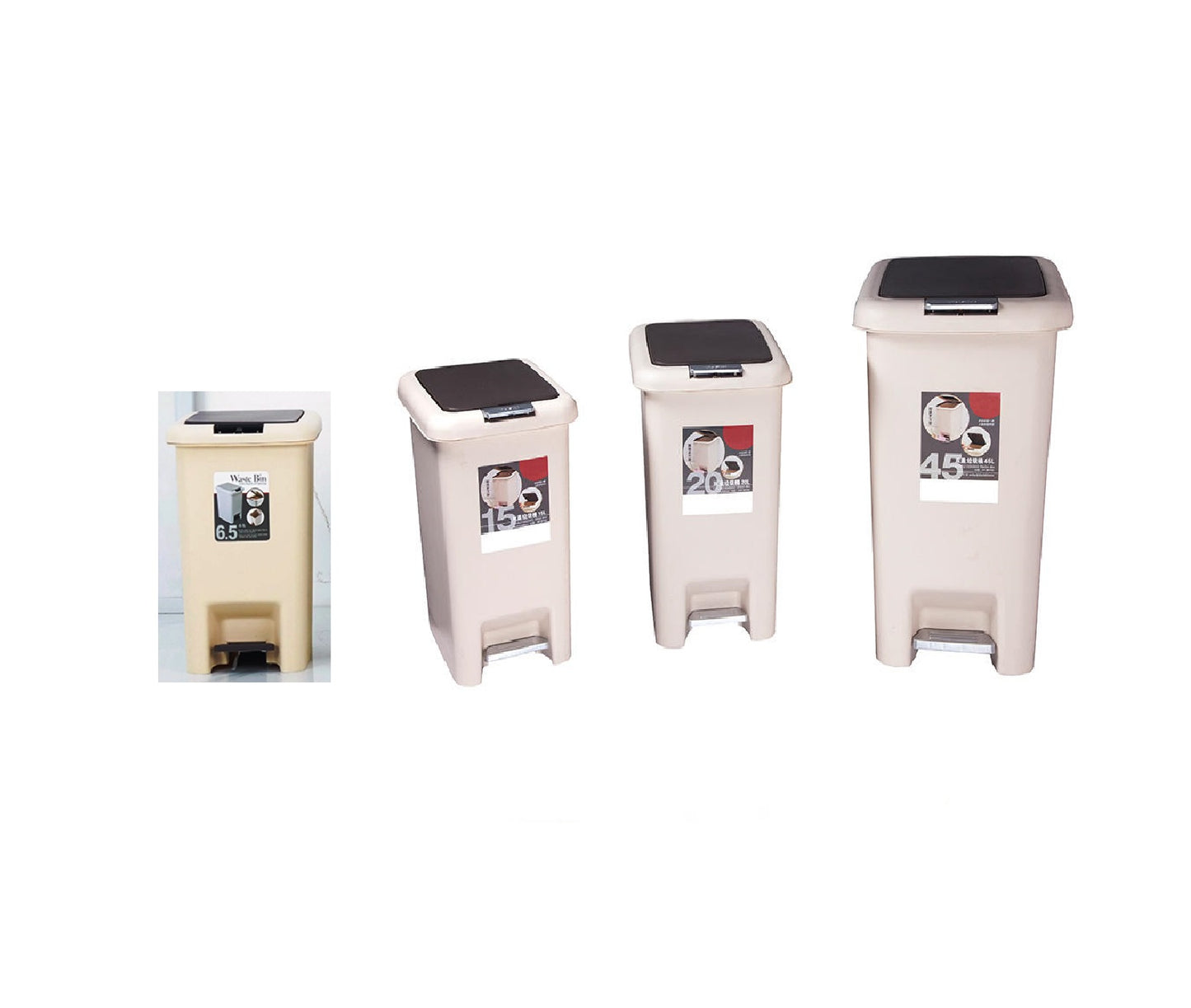 Multipurpose Plastic Pedal Push Dustbin | Available in Various Capacities | 6.5 Litres, 10 Litres ,15 Litres ,20 Litres &  45 Litres