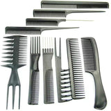 10 Piece Hair Comb Set | Black Plastic Combs | Wide Tooth, Fine Tooth, Tail, &  Pick Combs