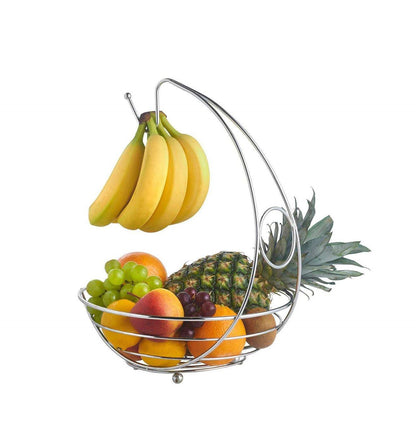 Banana Rack Stainless Steel | 28cm Hanging Fruit Holder | Silver & Rose Gold | Round Fruit Display Stand