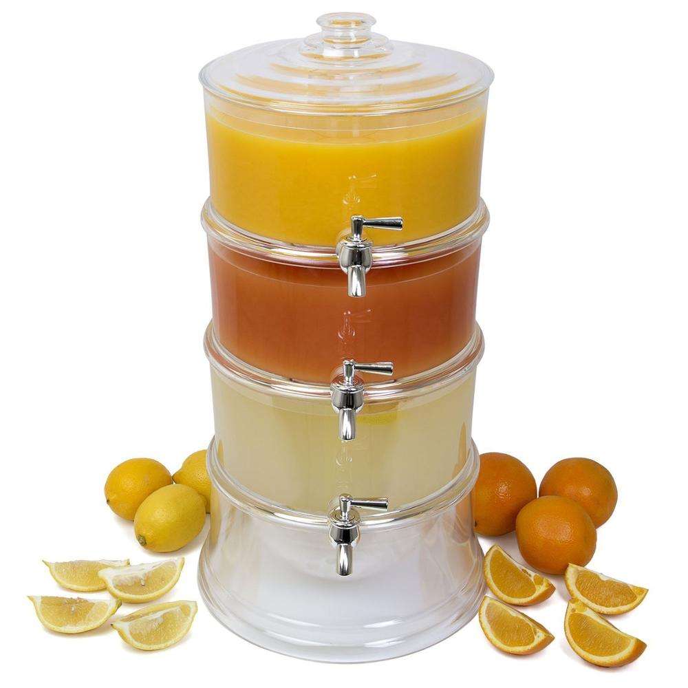 3 Tier Juice Dispenser | Stackable Acrylic Drink Display with Lids & Spigots | 3L Clear Beverage Dispenser for Parties and Events