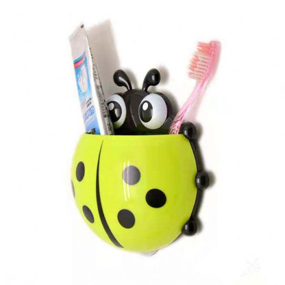 Cartoon Ladybug Toothbrush Holder | Wall Suction Organizer Rack for Toothpaste and Toothbrushes