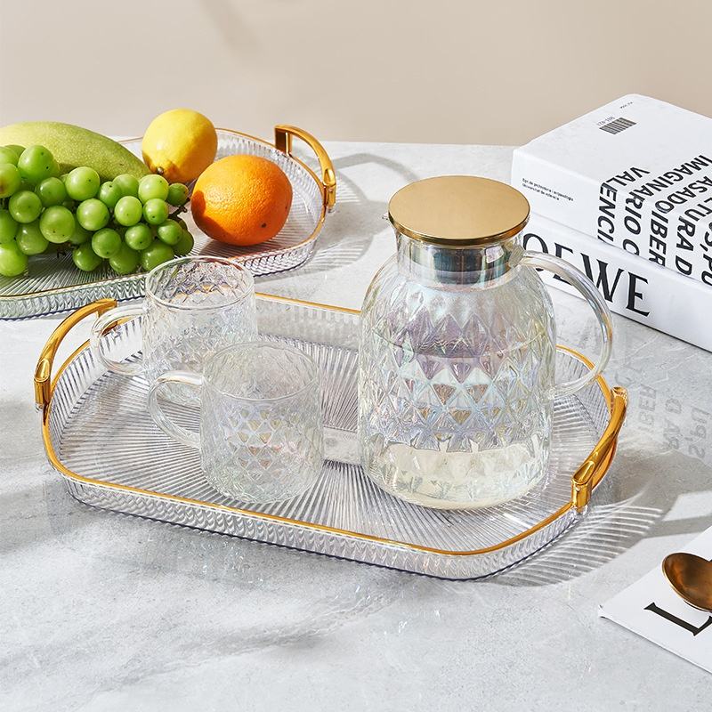 3 Piece Rectangular Transparent Acrylic Gold Plated Trays | Versatile Storage and Serving Tray Set | Ideal For Serving Snacks, Drinks, Or Displaying Decorative Items