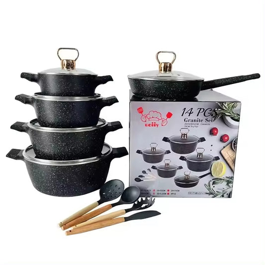 NonStick Granite Cookware Set | 14 Piece with Induction Base | Durable & Easy to Clean | Versatile Kitchen Essentials