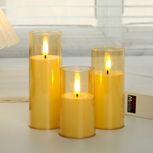 LED Candle Set (3pcs) with Flickering Light | Flameless Decorative Festive Candles | Ivory White | 15cm, 12.5cm, 10cm