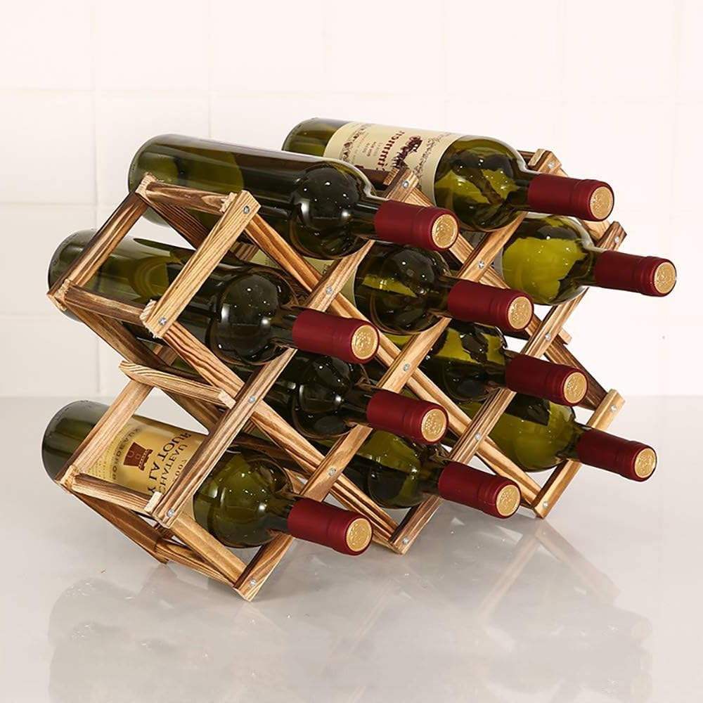 Foldable Wine Rack | Free Standing Solid Wood Tabletop 10 Bottle Storage Rack | Modern Creative Design for Home