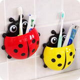 Cartoon Ladybug Toothbrush Holder | Wall Suction Organizer Rack for Toothpaste and Toothbrushes