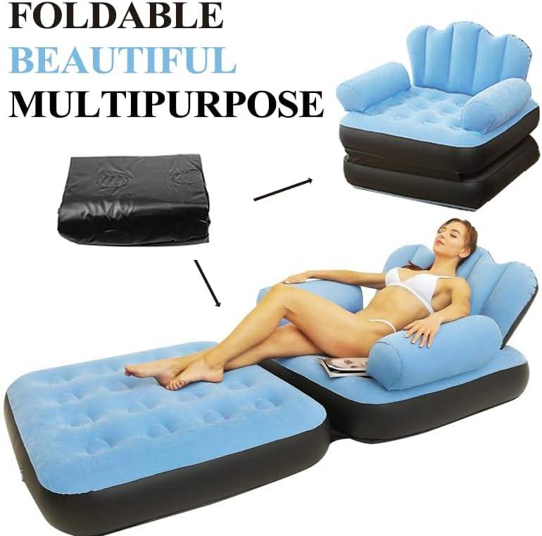 5in1 Multifunctional Inflatable Couch Lazy Sofa Bed with L-Shaped Armrest | Indoor Folding Sofa Bed for Relaxing and Lounging