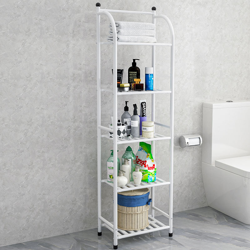 Multifunctional 5 Layered  Metal Plastic Plate Storage Holder Rack | Bathroom Toilet Storage Shelf | Black and White