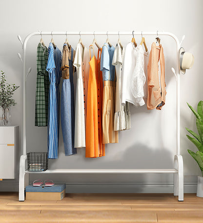 Clothing Rack with Lower Storage Shelf & Side Hooks | Sturdy Metal Frame | Space-Saving Clothes & Shoe Organizer