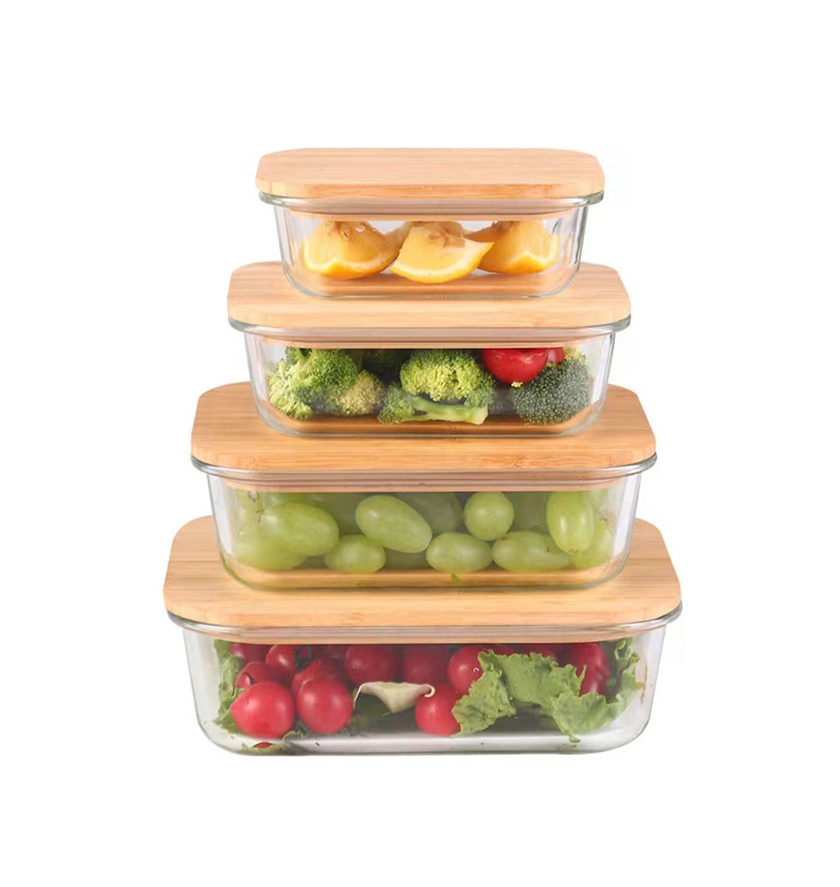 4pcs Glass Container Set with Bamboo Lids | High Borosilicate Glass Storage Boxes | 320ml, 520ml, 800ml, 1200ml