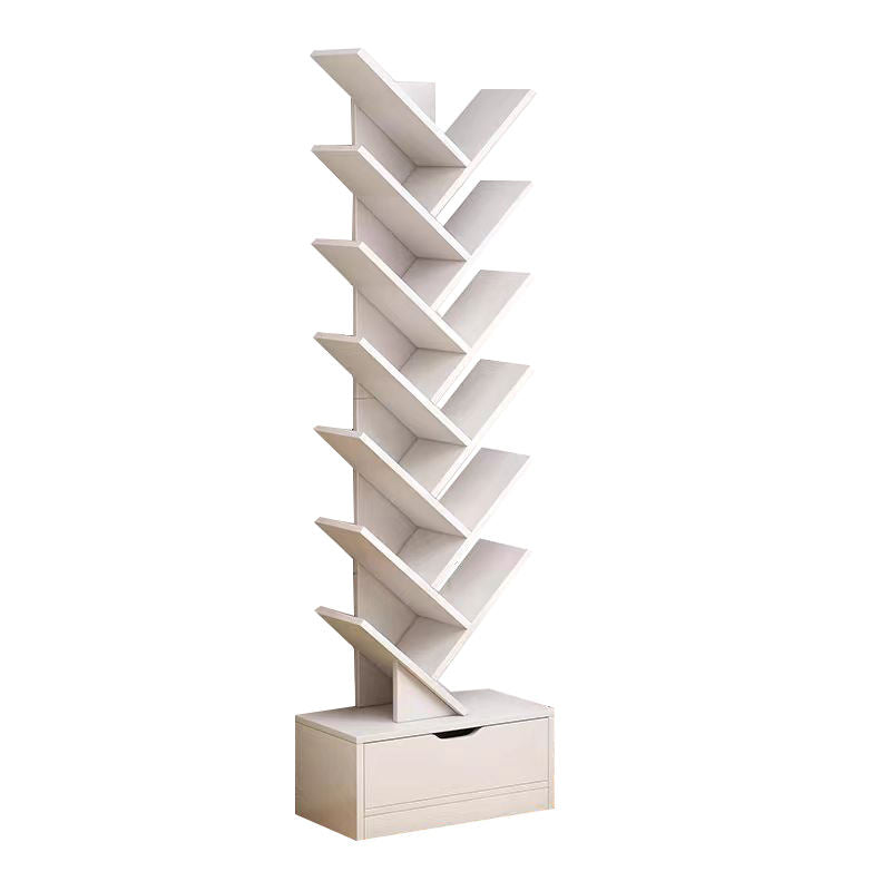 Tree Bookshelf with Lower Drawer | Bamboo Design | Dark Brown & White Finish | H 158 cm x D 34 cm x W 20 cm