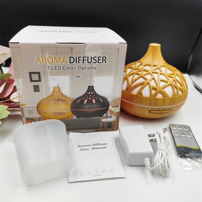 500ml High Quality Wood Light Cool Mist Ultrasonic Electric Smart Home Fragrance Oil Essential Aroma Diffuser |  Humidifier/Diffuser with Remote Control | Starry Sky Design