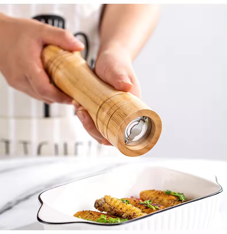 Wood Salt Pepper Grinder Mill | Adjustable Stainless Steel Mechanism | 21 cm