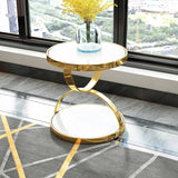 2 Tier Tempered Glass Side Table | Luxury Round Accent Table with Marble Top and Metal Frame | American Modern Style End Table for Living Room and Bedroom