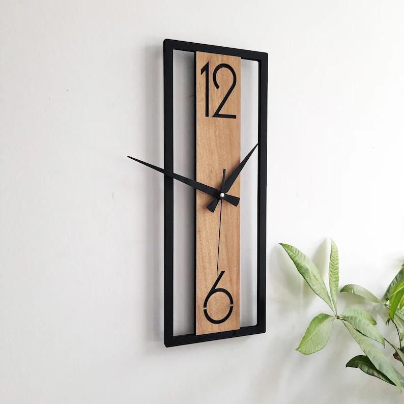 Modern Minimalist Wooden Wall Clock | Stylish Home Décor | 42x22 cm | Wall Clock in Minimalist Rectangle Shape,Wall Decor for Living Room,Bedroom,Kitchen ,Home,Office,Friends,Silent Clock