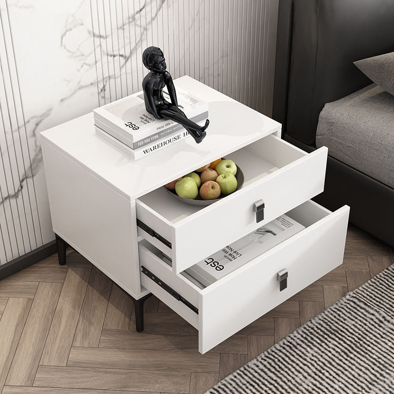 Nordic Luxury Double Drawer Bedside Cabinet | Large Storage | White | 50x45x35cm