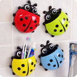 Cartoon Ladybug Toothbrush Holder | Wall Suction Organizer Rack for Toothpaste and Toothbrushes