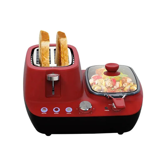 3in1 Multipurpose Breakfast Maker | Multi-Function Toaster, Grill & Coffee Maker | Family-Size Portable Breakfast Machine