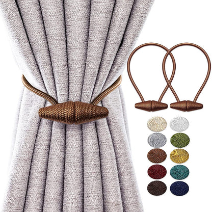 Magnetic Curtain Tiebacks (2pcs) | Handmade Decorative Drapes Weave Holdbacks | Strong, Rust-Proof Magnets