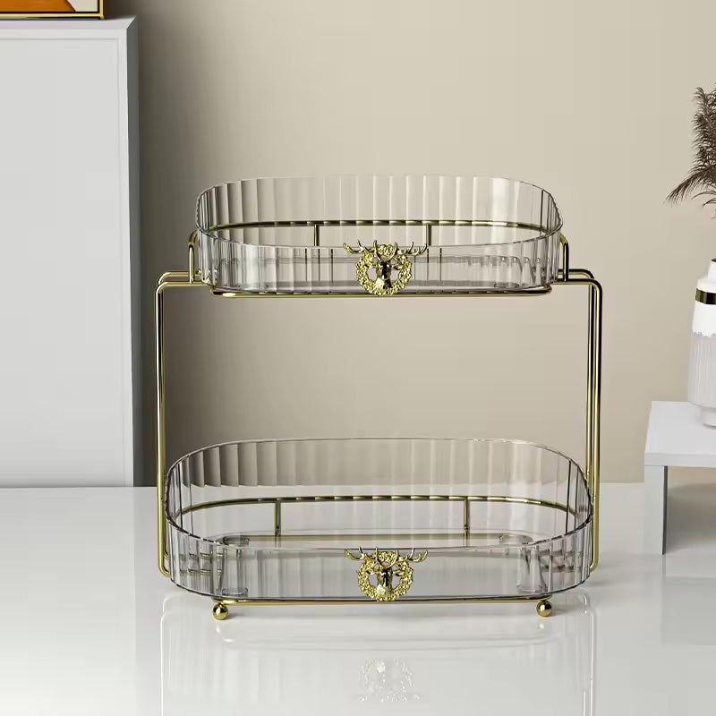 Luxury Vanity Cosmetic Organizer | Wrought Iron Stand with Acrylic Trays - 32x30x21.5cm