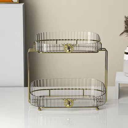 Luxury Vanity Cosmetic Organizer | Wrought Iron Stand with Acrylic Trays - 32x30x21.5cm