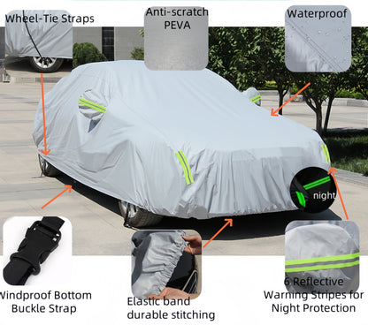 High Quality Universal Grey Car Cover with Fleece Lining & Side Reflectors | Waterproof, Scratch & Heat Resistant | Size L: Fits Vitz, Passo, Demio | 4.7m x 1.8m x 1.5m