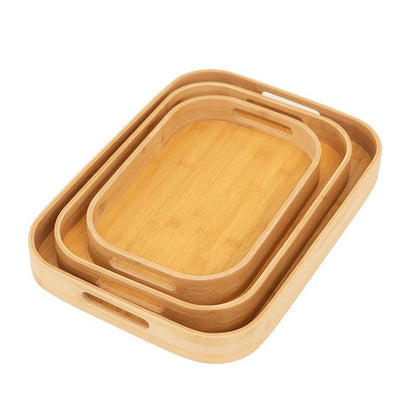 Classic Style Bamboo Tray 3 Piece Set | Square Wooden Serving Trays for Tea, Breakfast, and Party Use