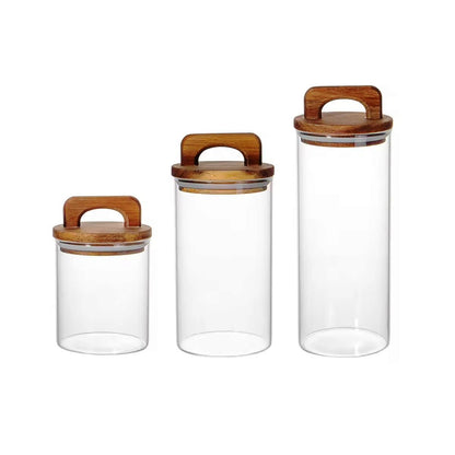 Borosilicate Glassware With Bamboo Air Tight Lid  3pcs Storage Jars | Perfect for use in kitchens, pantries, or as decorative storage solutions