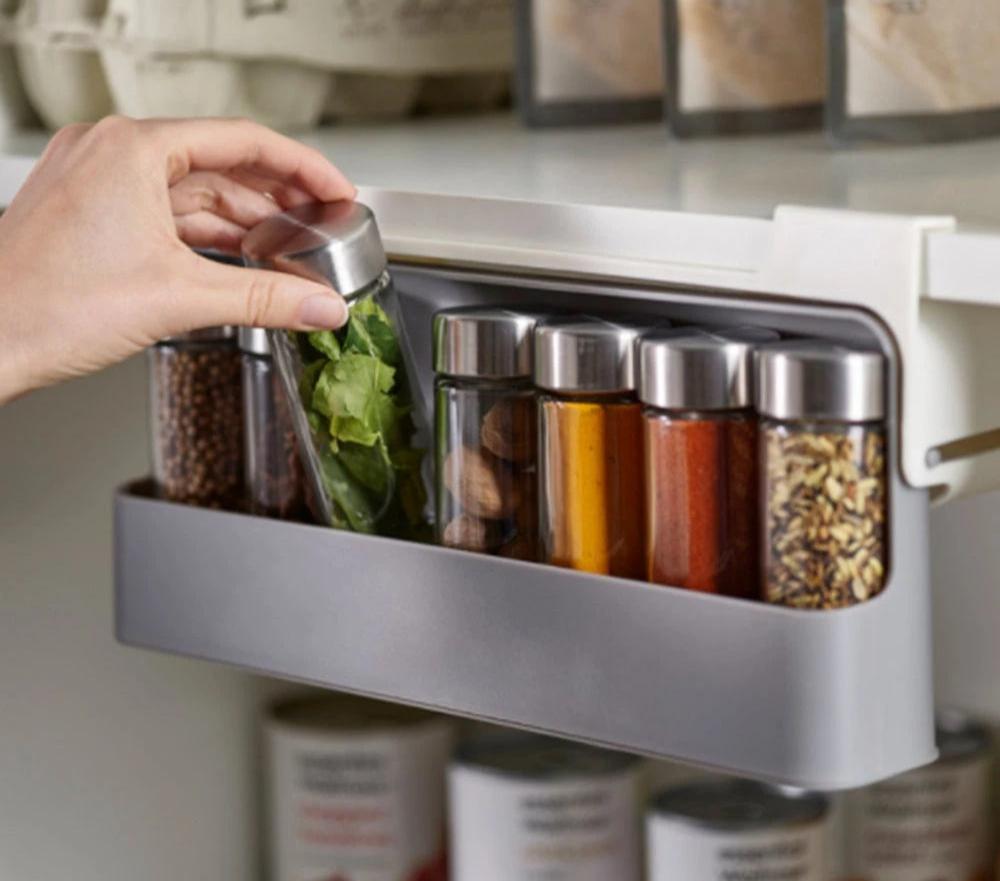 7pc Under Shelf Spice Holder Rack | Kitchen Spice Organizer | Non Perforated Seasoning Storage Solution