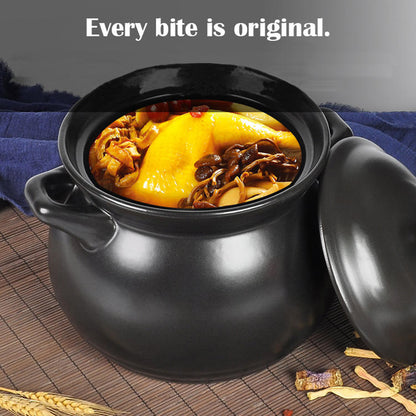 Ceramic Pot | 5.2 Litres | 360° Uniform Heating | Spill Proof Design | Non Slip Bottom | Easy Clean | Clay Cooking Pot with Lid and Handles | Black Cookware