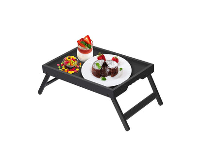 Multipurpose EcoFriendly Black Bamboo Tray with Foldable Legs | Serving Meals, Snacks | 20.5 cm x 10.2 cm x 5.5 cm | Black