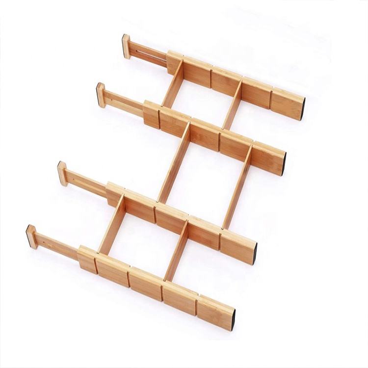 4 Set Bamboo Drawer Divider with Adjustable Length & Inserts | Waterproof, Easy to Install, Fits Standard Drawers