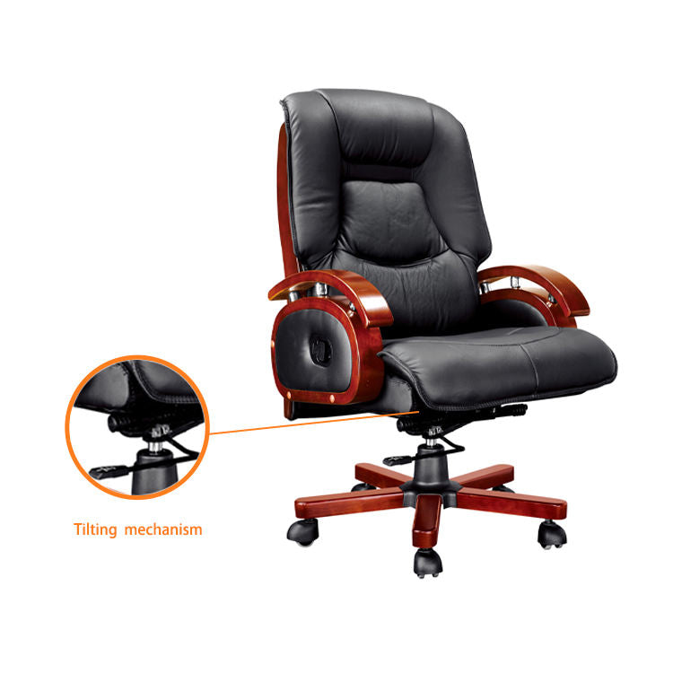 Luxurious Executive Recliner Office Chair |High Quality Black Leather CEO Boss Chair with Wooden Frame