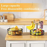 2 Tier Detachable Nordic Fruit & Vegetable Rack with Dual Banana Holder | Carbon Steel & Wood Handle